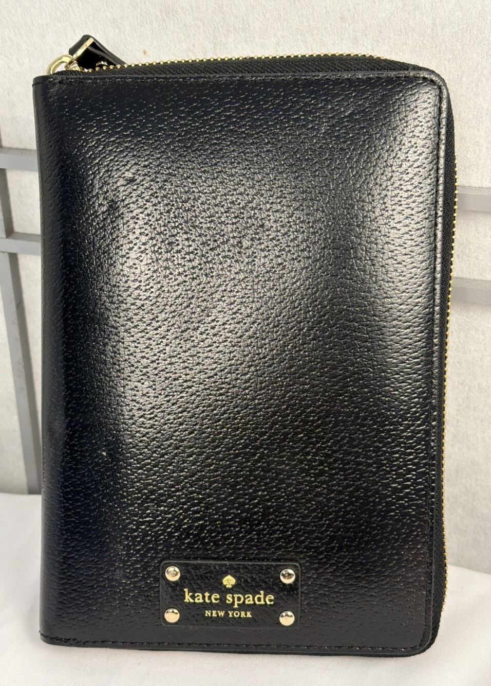 Kate Spade Wellesley Leather Zip Around Personal Ring Planner Organizer Black